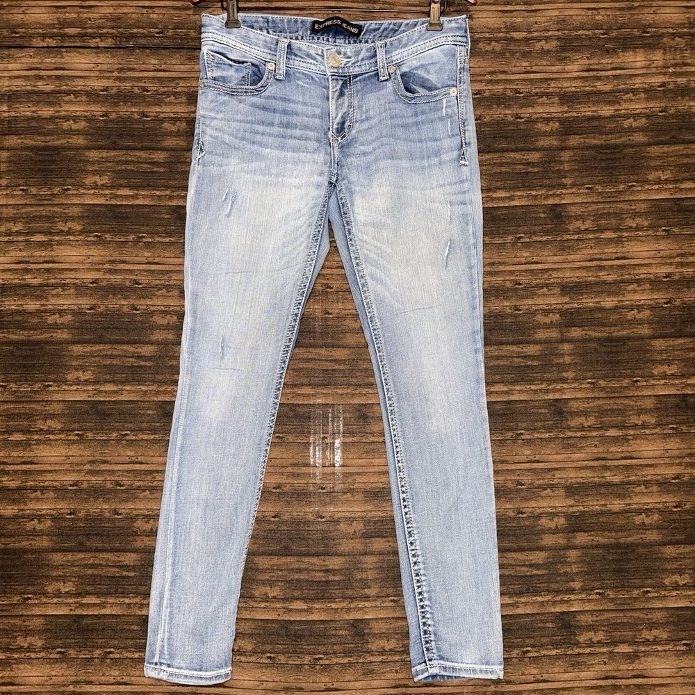 Express Jeans Low Rise Legging Denim Size 8R Skinny Light Wash Distressed